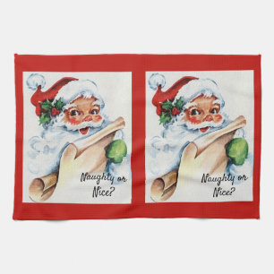 Linge De Cuisine Noël Vintage Père Noël Naughty ou Nice