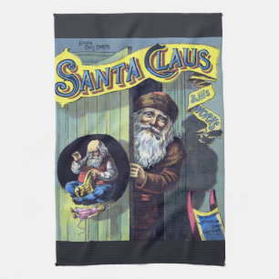 Linge De Cuisine Noël vintage, Père Noël victorien avec arbre