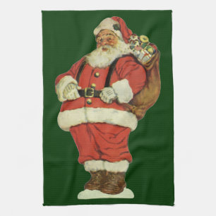 Linge De Cuisine Noël vintage, Père Noël victorien avec jouets