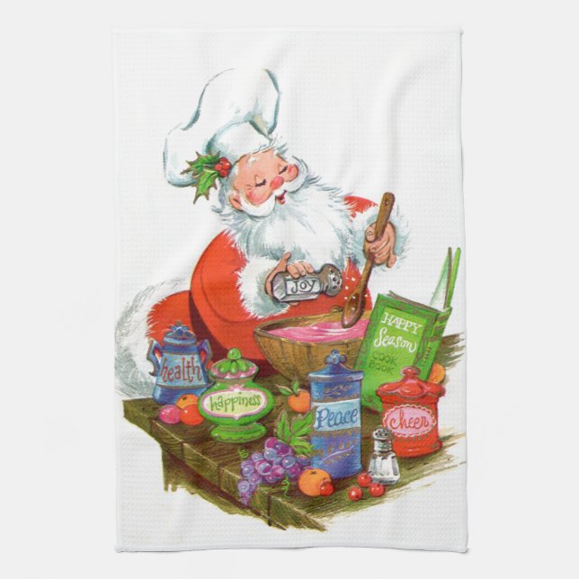 Linge De Cuisine Noël vintage rétro Père Noël (Vertical)