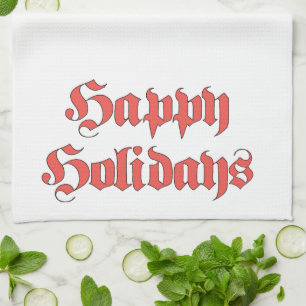 Linge De Cuisine Noël vintage, texte Joyuses Fêtes en lettres rouge