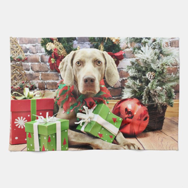 Linge De Cuisine Noël - Weimaraner - Lucy (Horizontal)