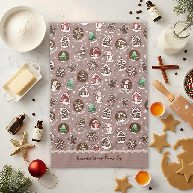 Linge De Cuisine Noël Whimsical Cookie Motif Famille d'hiver (Créateur téléchargé)
