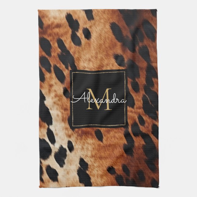 Linge De Cuisine Noir Crème Brown Vachet Monogramme Or (Vertical)