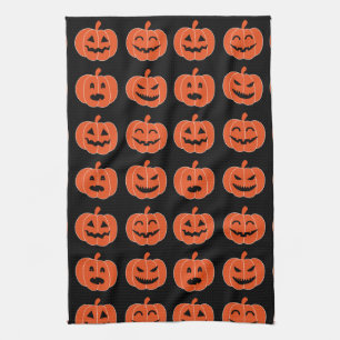 Linge De Cuisine Noir éffrayant de Jack-o'-lantern de citrouille de