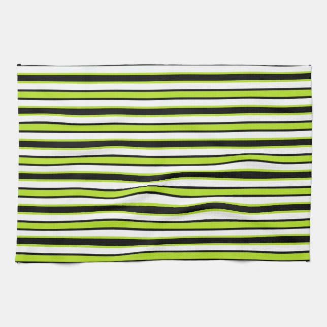 Linge De Cuisine Noir et blanc et vert citron vert (Horizontal)