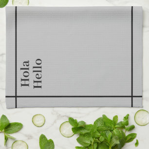 Linge De Cuisine Noir et gris bilingues Hola-Hello, espagnol-anglai