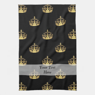 Linge De Cuisine Noir et motif de couronne d'or