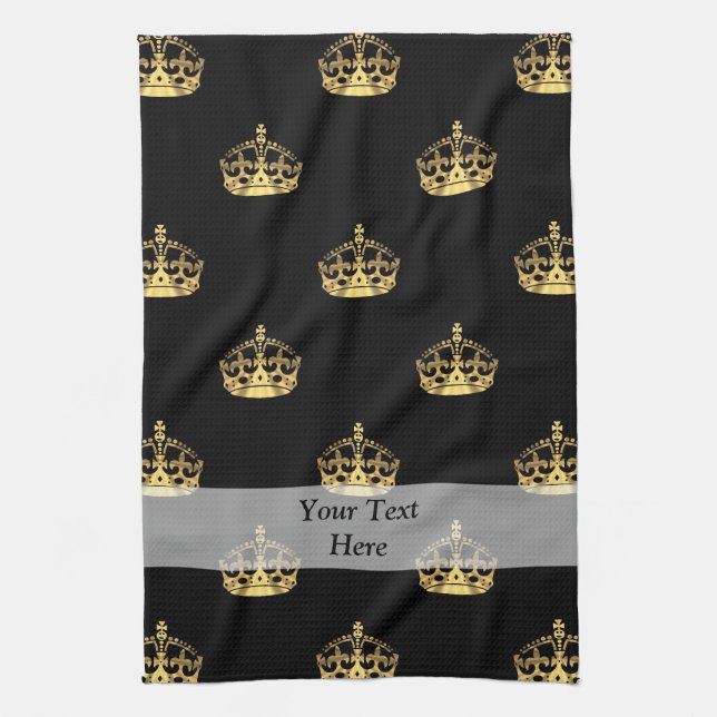 Linge De Cuisine Noir et motif de couronne d'or (Vertical)