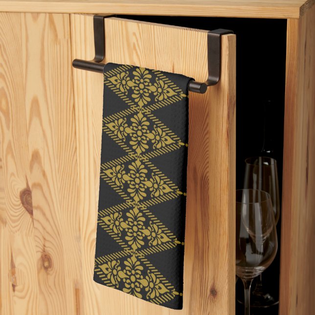 Linge De Cuisine Noir et or (Pliage en tiers)
