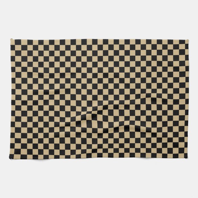 Linge De Cuisine Noir et Tan Checkered (Horizontal)