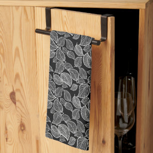 Linge De Cuisine Noir Feuille blanc à main