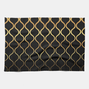 Linge De Cuisine Noir, or, cool, tendance, design abstrait rétro