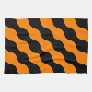 Linge De Cuisine Noir, Orange Retro Circles Motif Art