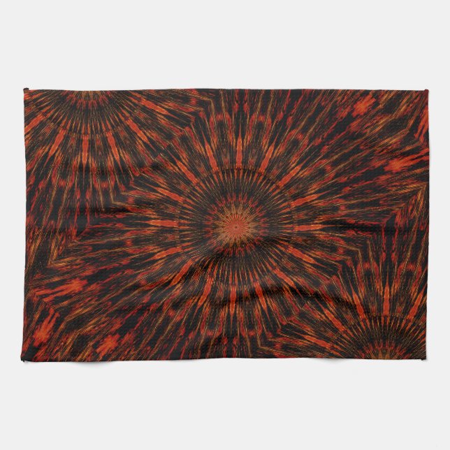 Linge De Cuisine Noir Orange Rouge Kaleidoscopique (Horizontal)