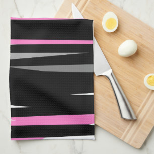 Linge De Cuisine Noir rose et blanc Abstrait