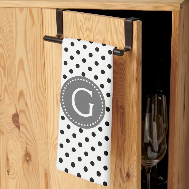 Linge De Cuisine Noir sur blanc Pois Gris Accent (Pliage en tiers)