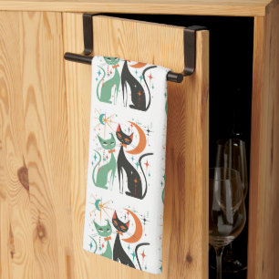 Linge De Cuisine Noir Turquoise Retro Atomic Cats