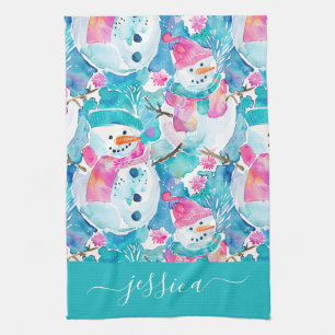 Linge De Cuisine Nom de bonhomme de neige turquoise mignon