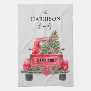 Linge De Cuisine Nom de famille Camion rouge Arbre de Noël Vacances