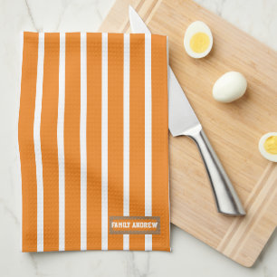 Linge De Cuisine Nom de famille coloré élégant rayures orange