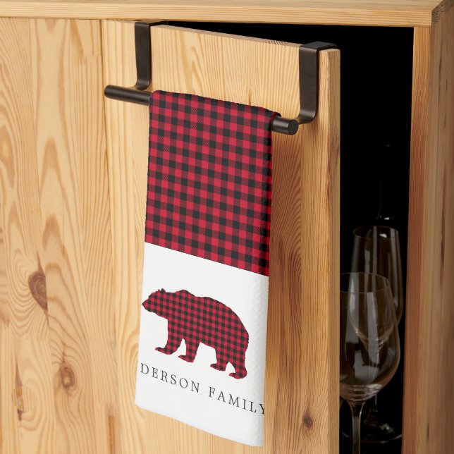 Linge De Cuisine Nom de famille de l'ours de Noël rustique (Pliage en tiers)