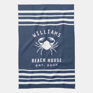 Linge De Cuisine Nom De Famille Marine Blue And White Beach House C