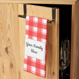 Linge De Cuisine Nom de famille Modifiable Rouge Blanc Retro Plaid 