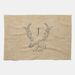 Linge De Cuisine Nom de famille monogramme rustique élégant personn