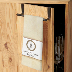 Linge De Cuisine Nom de famille pays modifiable monogramme café bru