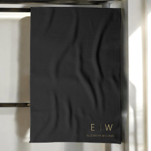Linge De Cuisine Nom de monogramme minimaliste en or noir classique