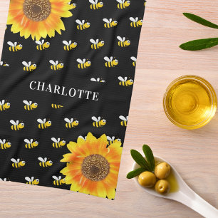 Linge De Cuisine Nom des fleurs jaunes noires des abeilles
