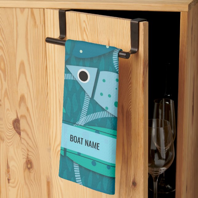 Linge De Cuisine Nom du bateau du Motif de poisson nautique (Pliage en tiers)