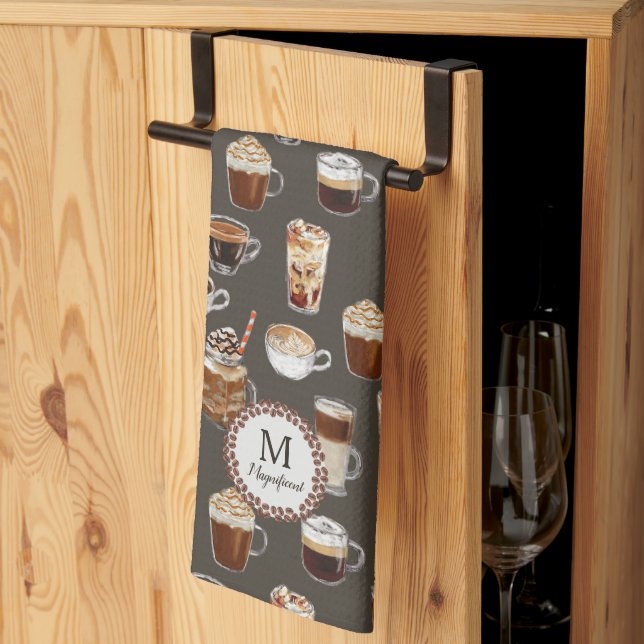 Linge De Cuisine Nom du monogramme Venti Louveur de café (Pliage en tiers)