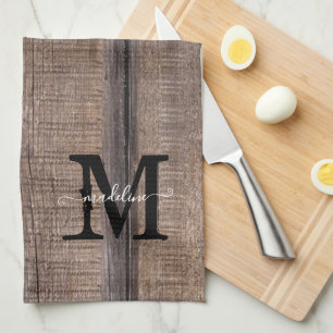 Linge De Cuisine Nom du script de monogramme rustique personnalisé