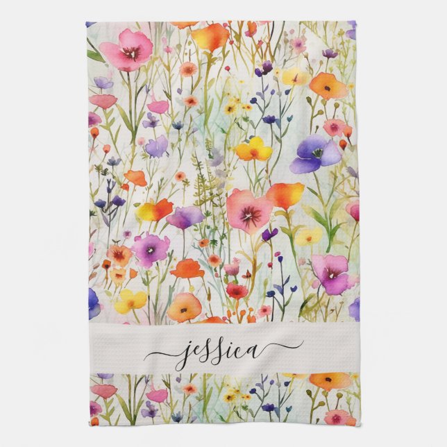 Linge De Cuisine Nom du script fleur sauvage chic (Vertical)