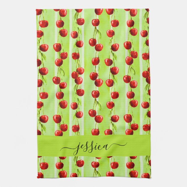 Linge De Cuisine Nom du script motif de cerise moderne (Vertical)