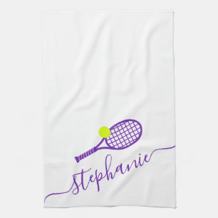 Linge De Cuisine Nom du script pourpre personnalisé de tennis