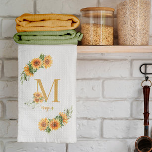 Linge De Cuisine Nom floral rustique monogrammed personnalisé
