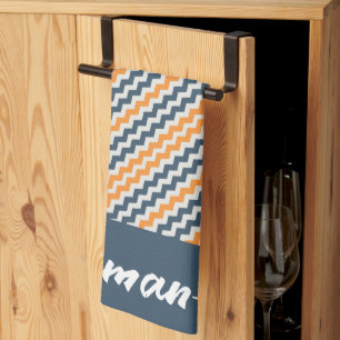 Linge De Cuisine Nom gris orange géométrique en diagonale vintage