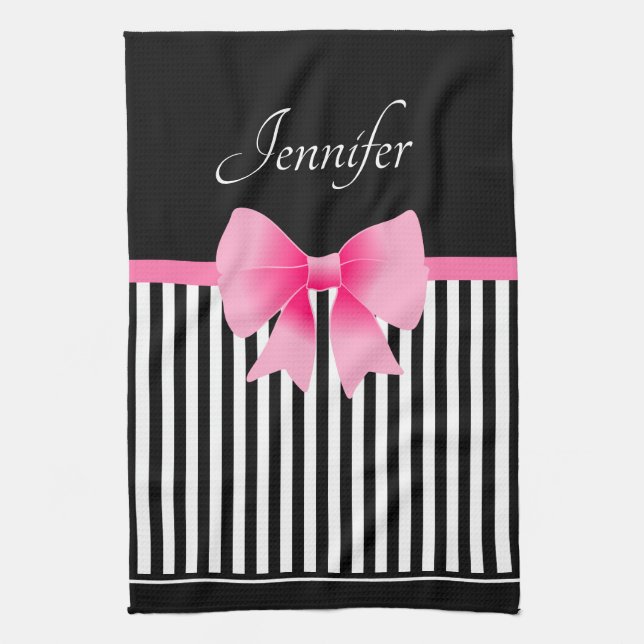 Linge De Cuisine Nom mignon rose ruban noir blanc Motif (Vertical)