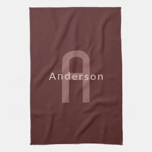 Linge De Cuisine Nom Monogramme d'apparence moderne   Rouge marron