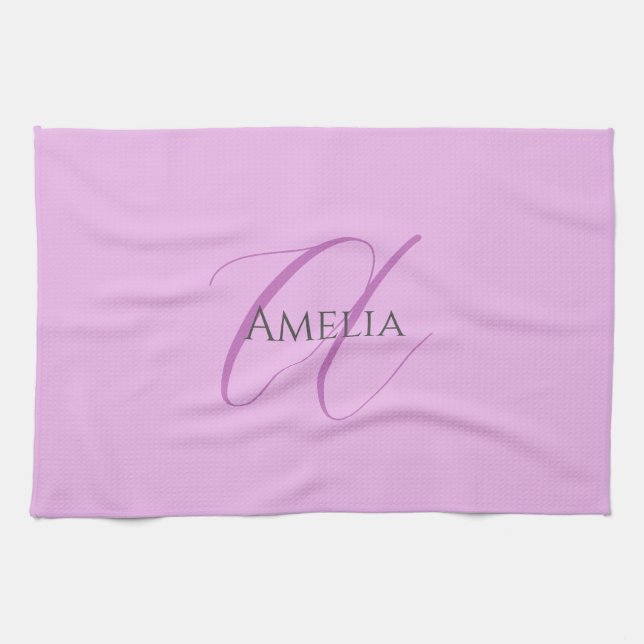 Linge De Cuisine Nom Monogramme Lettre initiale Orchid & Lilac (Horizontal)