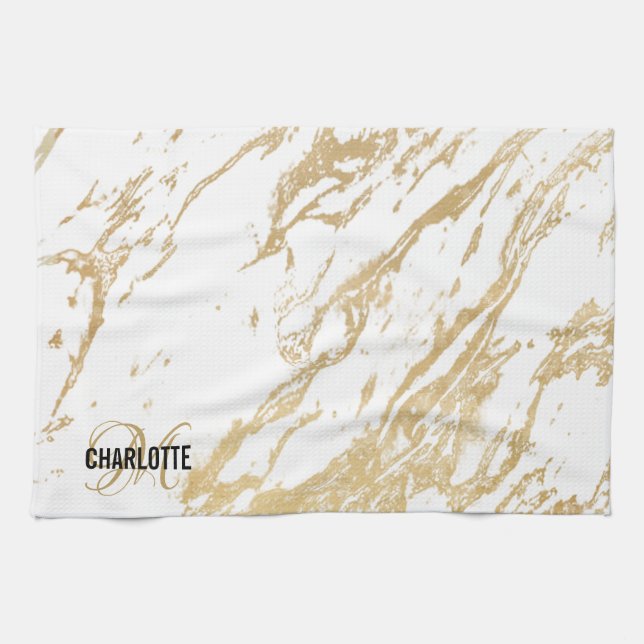 Linge De Cuisine Nom monographique en marbre doré blanc moderne (Horizontal)