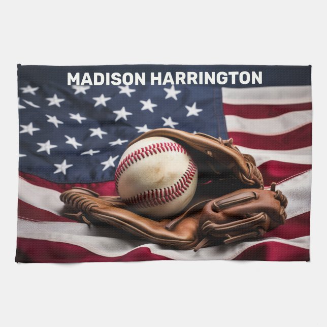 Linge De Cuisine Nom personnalisé American Baseball (Horizontal)