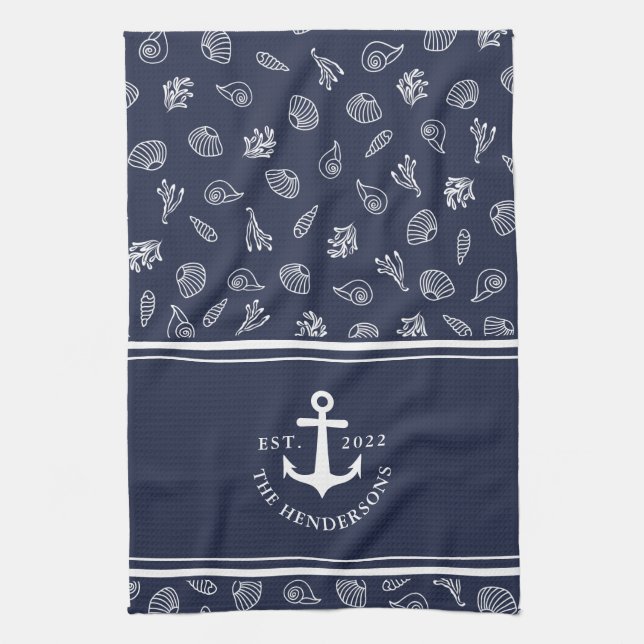 Linge De Cuisine Nom personnalisé Ancre Bleu bleu marine (Vertical)