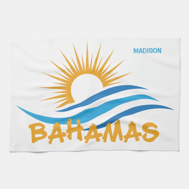 Linge De Cuisine Nom personnalisé Bahamas (Horizontal)