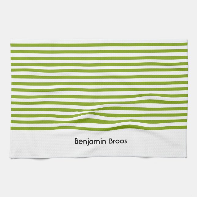 Linge De Cuisine Nom personnalisé bandes vert et blanc (Horizontal)