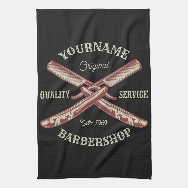 Linge De Cuisine NOM PERSONNALISÉ Barber Droit Razor Barbershop (Vertical)
