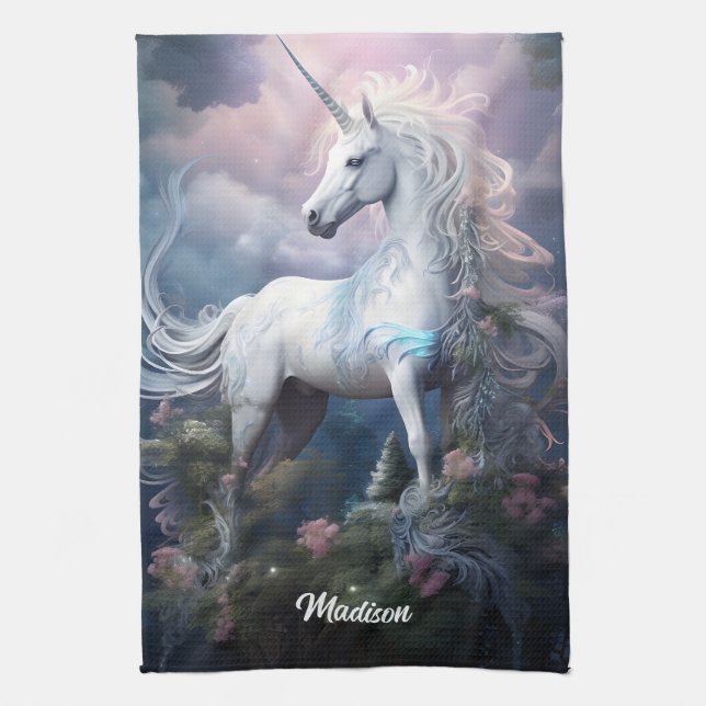 Linge De Cuisine Nom personnalisé belle licorne (Vertical)